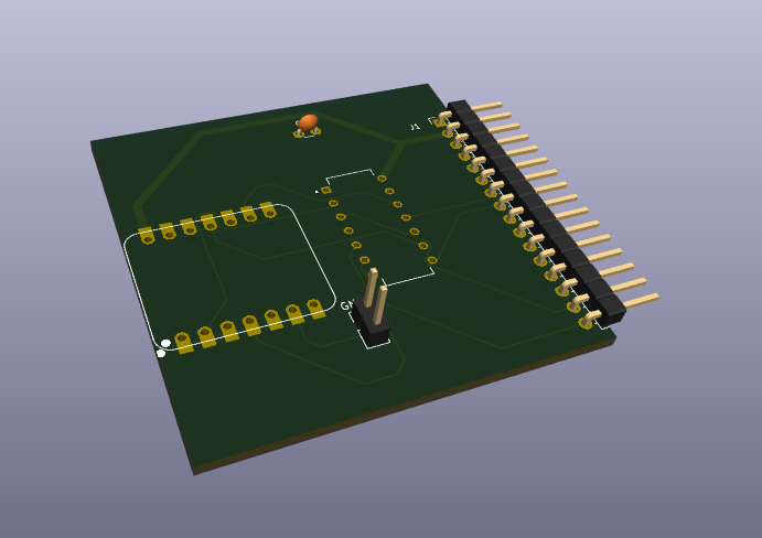 A 3D render of the train tracker PCB.